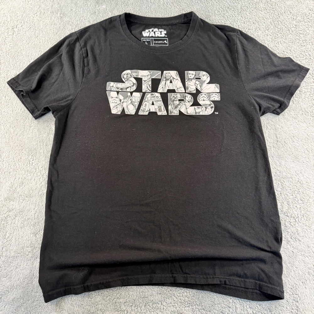 Star Wars T-Shirt Mens Large Black Graphic Character Logo Short Sleeve